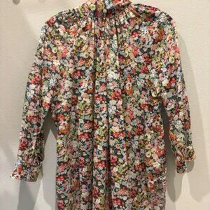 Ann Mashburn Cotton Print Blouse with Tie - Size Small